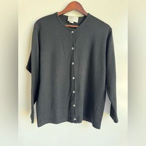 Antonella 100% Merino Wool Cardigan women large Black made Italy Classic Sweater